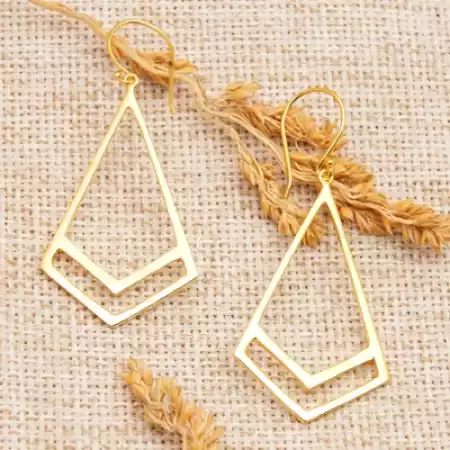 Geometric Drop dangle earring, Brass 22k gold plated, Wholesale Brass jewelry
